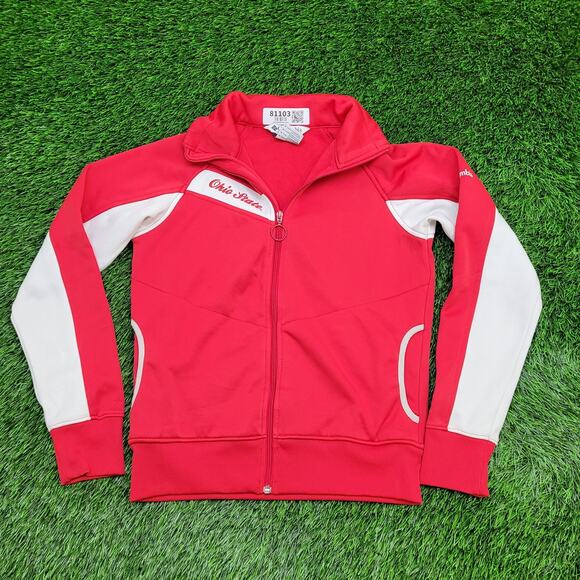 Ohio-State OSU Track Jacket Womens Medium 18x23 Red White Colorblock Raglan - Picture 1 of 10